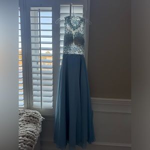 Four blue prom or formal dress